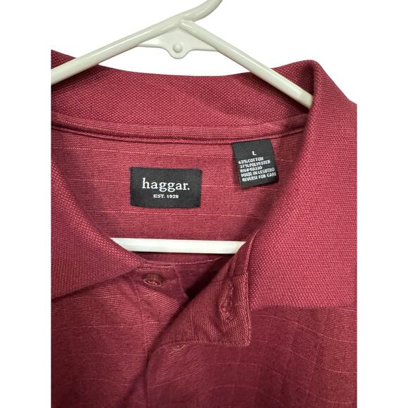 Haggar Large Collared Mens Polo Shirt Office Career Red Basic Short Sleeve Dad - Picture 3 of 7